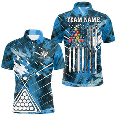Maxcorners Blue Grunge US Flag Billiard Shirt For Men Custom 8 Ball Pool Team Shirt, Funny Billiard Jersey LM0910