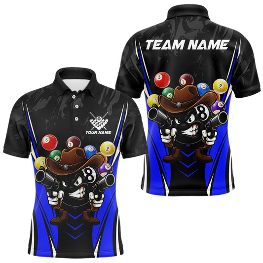 Maxcorners Black And Blue Funny 8 Ball Billiard Shirt For Men Custom Pool Team Shirts, Billiard Jersey Outfit LM0412