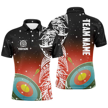 Maxcorners Personalized 3D Target Archery Blue Galaxy Pattern Men Polo Shirts, Team League Archery Jerseys