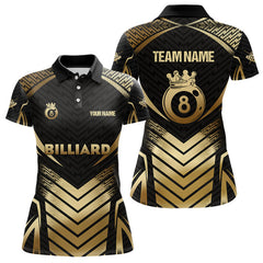 Maxcorners Customized 8 Ball Pool Crown Men Billiard Shirts, Gold And Black Billiard Team Shirts Pool Jerseys