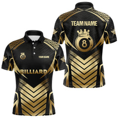 Maxcorners Customized 8 Ball Pool Crown Men Billiard Shirts, Gold And Black Billiard Team Shirts Pool Jerseys
