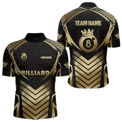 Maxcorners Customized 8 Ball Pool Crown Men Billiard Shirts, Gold And Black Billiard Team Shirts Pool Jerseys