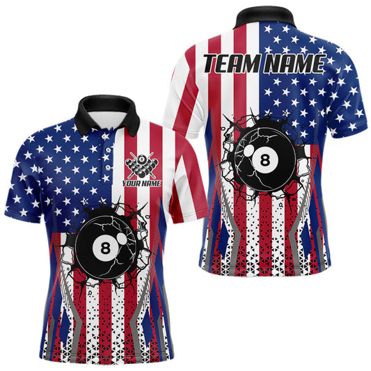 Maxcorners Funny Break 8 Ball Pool Billiard Shirt For Men Custom American Flag Pool Jersey Team Polo, 1/4 Zip LM0503
