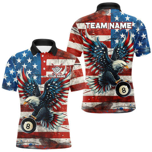 Maxcorners Personalized Vintage American Flag Eagle Billiard Shirt For Men, Patriotic 8 Ball Pool Jerseys LM1506