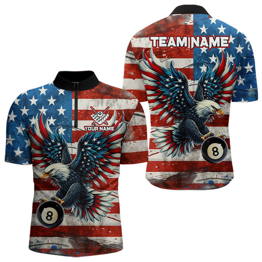 Maxcorners Personalized Vintage American Flag Eagle Billiard Shirt For Men, Patriotic 8 Ball Pool Jerseys LM1506