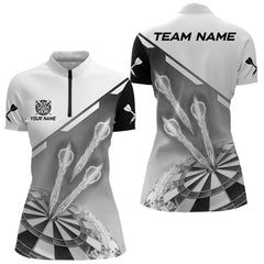 Maxcorners Personalized White And Grey Dart Jersey Polo & 1/4 Zip For Men Custom Dart Shirts Team Uniform MT0609