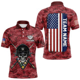 Maxcorners Personalized Red Camo Skull Billiard Shirt For Men Custom Patriotic US Flag Pool Team Jersey LM0611