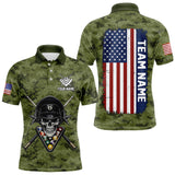 Maxcorners Personalized Military Green Camo Skull Billiard Shirt For Men, Patriotic US Flag Pool Team Jersey LM0611