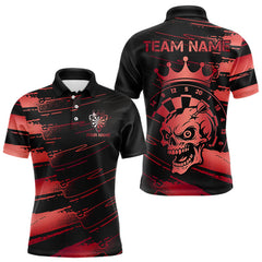 Maxcorners Black And Red Funny Skull Crown Darts Shirt For Men Custom Dart Jerseys Team Polo & Quarter Zip LM0611