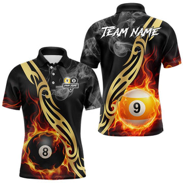 Maxcorners 8 Ball & 9 Ball Flame Smoke Tribal Billiard Shirt For Men Custom Pool Team Jersey Polo & 1/4 Zip