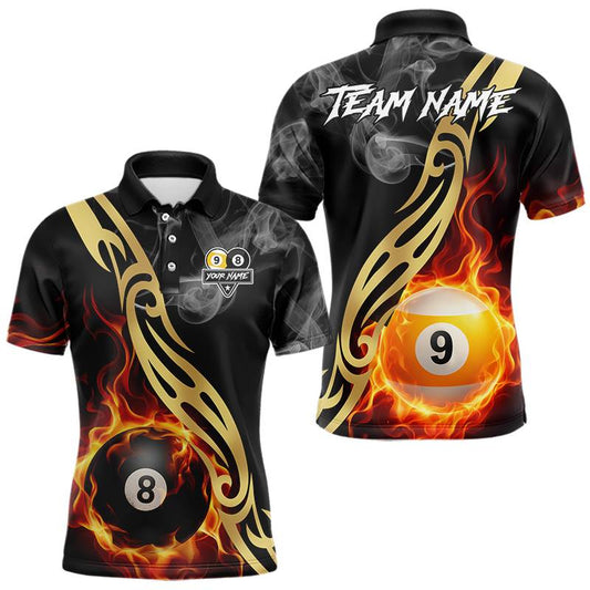 Maxcorners 8 Ball & 9 Ball Flame Smoke Tribal Billiard Shirt For Men Custom Pool Team Jersey Polo & 1/4 Zip