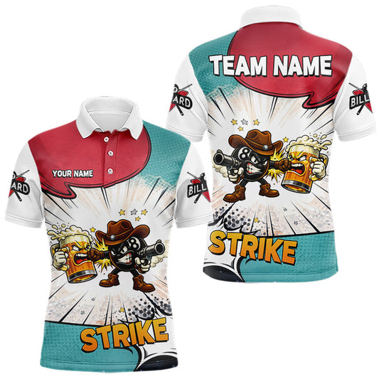 Maxcorners Funny Beer 8 Ball Pool Billiard Shirt For Men Custom Billiard Team Jersey Polo & 1/4 Zip LM0503