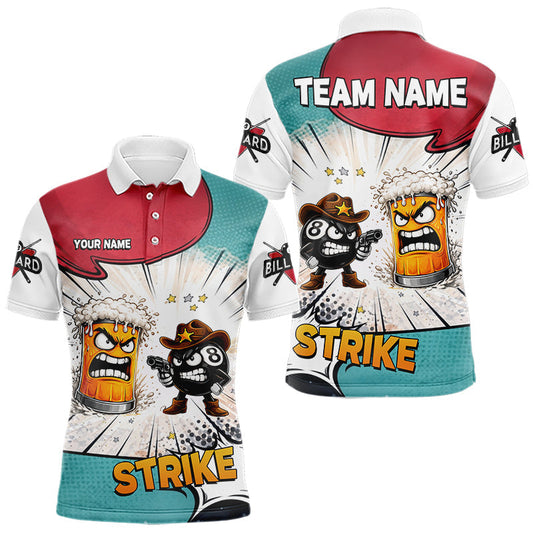 Maxcorners Funny Beer 8 Ball Billiard Shirt For Men Custom Pool Team Jersey Polo & 1/4 Zip, Billiard Outfit LM0503