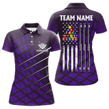 Maxcorners Personalized Purple Grunge American Flag Men Billiard Polo Shirts Custom Pool Player Jersey Shirts LM054
