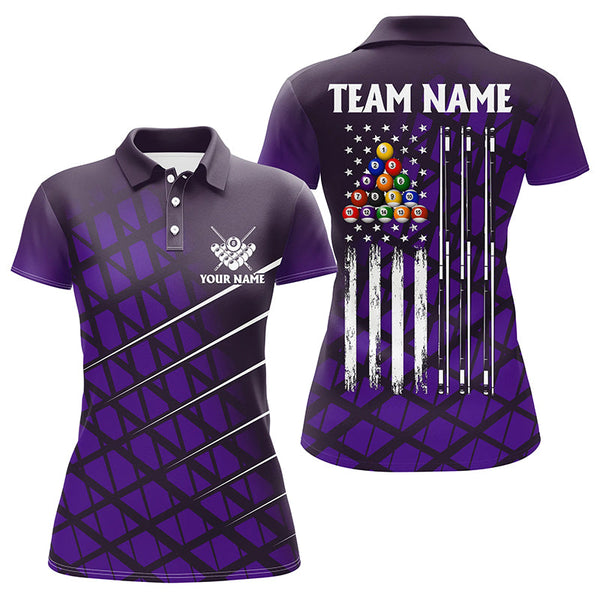 Maxcorners Personalized Purple Grunge American Flag Men Billiard Polo Shirts Custom Pool Player Jersey Shirts LM054