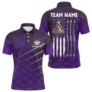 Maxcorners Personalized Purple Grunge American Flag Men Billiard Polo Shirts Custom Pool Player Jersey Shirts LM054