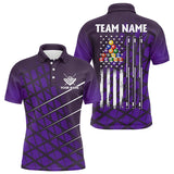 Maxcorners Personalized Purple Grunge American Flag Men Billiard Polo Shirts Custom Pool Player Jersey Shirts LM054