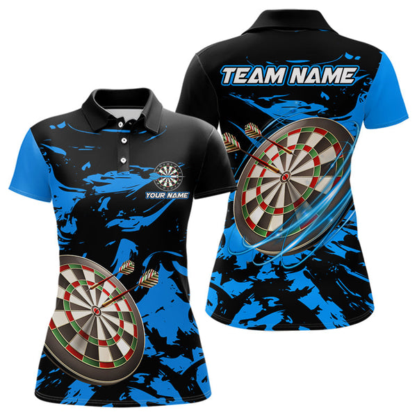 Maxcorners Personalized Black And Blue Splash Dart Polo & Quarter Zip Custom Dart Shirt For Men Darts Jersey LM1506