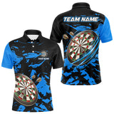 Maxcorners Personalized Black And Blue Splash Dart Polo & Quarter Zip Custom Dart Shirt For Men Darts Jersey LM1506