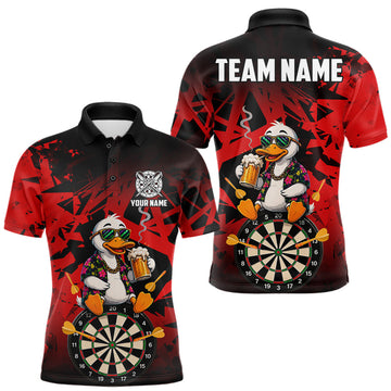 Maxcorners Personalized Red Funny Duck Beer Darts Shirts For Men Custom Darts Team Jersey, Darts Gift