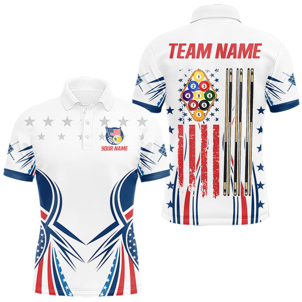 Maxcorners Patriotic American Flag 9 Ball Billiard Shirt For Men Custom Pool Team Jerseys Polo & Quarter Zip LM1109