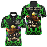 Maxcorners Personalized Green Funny Flame 8 Ball Billiard Shirt For Men Custom Pool Team Jersey Polo, 1/4 Zi LM0910