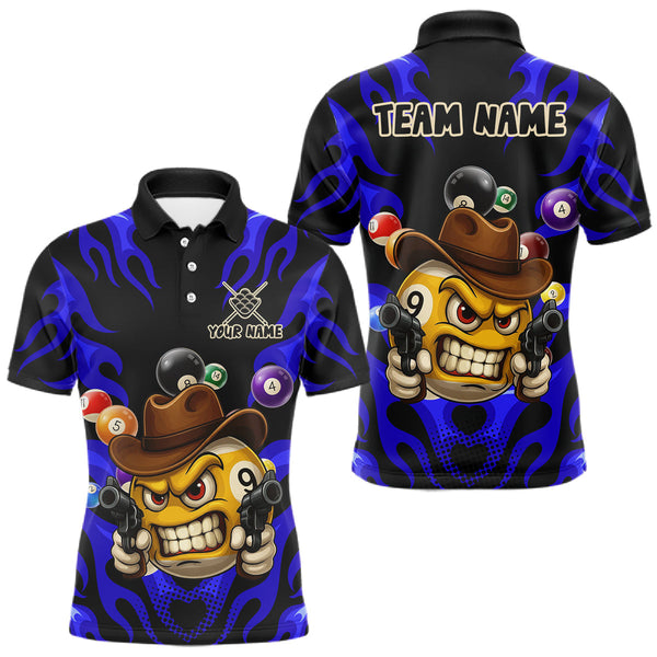 Maxcorners Personalized Blue Funny Flame 9 Ball Billiard Shirt For Men Custom Pool Team Jersey Polo & 1/4 Zip LM0910