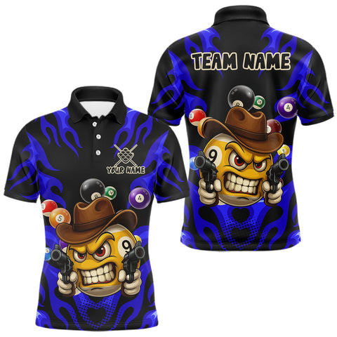 Maxcorners Personalized Blue Funny Flame 9 Ball Billiard Shirt For Men Custom Pool Team Jersey Polo & 1/4 Zip LM0910