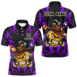 Maxcorners Personalized Purple Funny Flame 9 Ball Billiard Shirt For Men, Pool Team Jersey Polo & 1/4 Zip LM0910