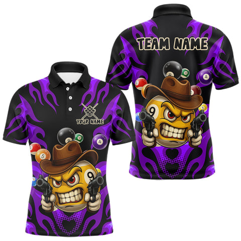 Maxcorners Personalized Purple Funny Flame 9 Ball Billiard Shirt For Men, Pool Team Jersey Polo & 1/4 Zip LM0910