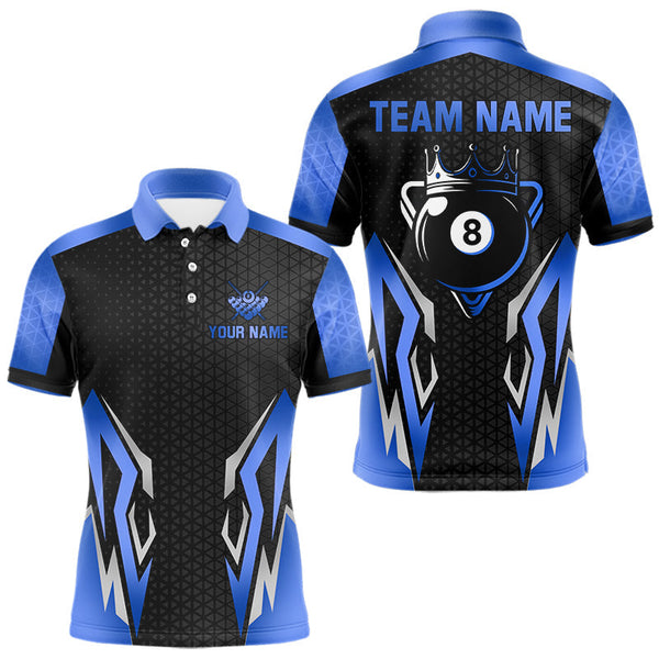 Maxcorners Black And Blue 8 Ball Pool Crown Billiard Shirt For Men Custom Billiard Jersey Team Polo & 1/4 Zip LM0910