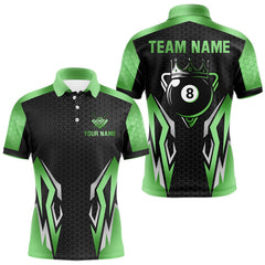 Maxcorners Black And Green 8 Ball Pool Crown Billiard Shirt For Men Custom Billiard Jersey Polo & 1/4 Zip LM0910