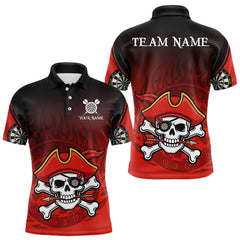 Maxcorners Red Black Funny Pirate Flame Skull Darts Shirt For Men Custom Dart Jerseys Team Polo & 1/4 Zip LM0611