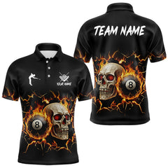 Maxcorners Personalized Skull 8 Ball Fire Billiard Shirt For Men Custom Pool Team Shirt, Billiard Jersey