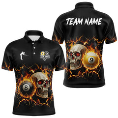 Maxcorners Personalized Skull 8 Ball & 9 Ball Fire Billiard Shirt For Men Custom Billiard Pool Team Jersey