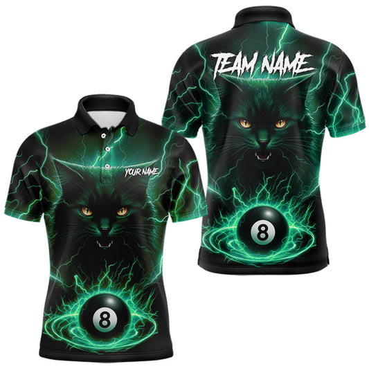Maxcorners Turquoise 8 Ball Lightning Cat Billiard Shirt For Men Custom Pool Team Jersey Polo & 1/4 Zip