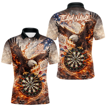 Maxcorners Personalized Grunge Fire Eagle Darts Shirt For Men, Patriotic Darts Jersey Team Polo & 1/4 Zip
