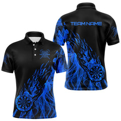 Maxcorners Black And Blue Dartboard Fire Flame Darts Polo & Quarter Zip Custom Dart Shirt For Men Dart Jersey