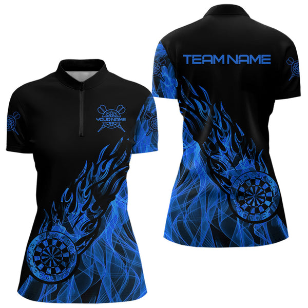 Maxcorners Black And Blue Dartboard Fire Flame Darts Polo & Quarter Zip Custom Dart Shirt For Men Dart Jersey