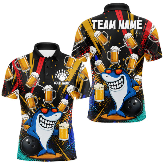 Maxcorners Colorful Graffiti Funny Shark And Beer Bowling Polo, 1/4 Zip For Men