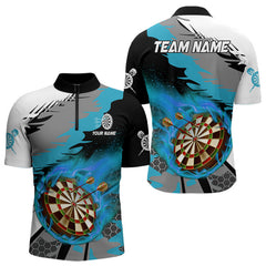 Maxcorners Blue Dartboard Fire Flame Paint Splash Dart Shirt Polo & 1/4 Zip For Men Custom Dart Team Jersey MT1706