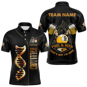 Maxcorners Funny DNA Billiard Shirt For Men Custom 9 Ball Pool & Beer That's Why I'M Here Team Jersey LM0210