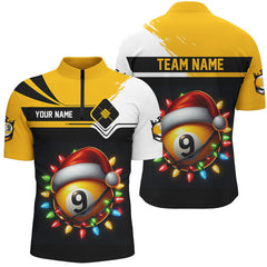 Maxcorners Funny 9 Ball Pool Colorful Christmas Light Custom Men Billiard Shirt 9 Ball Xmas Billiard Jersey
