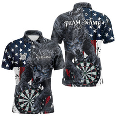 Maxcorners Personalized Grunge American Flag Wolf Darts Shirt For Men, Patriotic Dart Team Jerseys LM0611