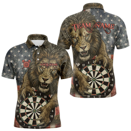 Maxcorners Personalized Vintage American Flag Lion Darts Shirt For Men, Patriotic Dart Team Jerseys LM0611