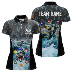 Maxcorners Blue Pool Ball Wave Ocean Custom Shark Billiard Polo & Quarter Zip For Men Billiard League Jerseys