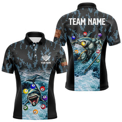 Maxcorners Blue Pool Ball Wave Ocean Custom Shark Billiard Polo & Quarter Zip For Men Billiard League Jerseys