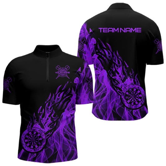 Maxcorners Black And Purple Fire Flame Darts Polo & Quarter Zip Custom Dart Shirt For Women Dart Jerseys