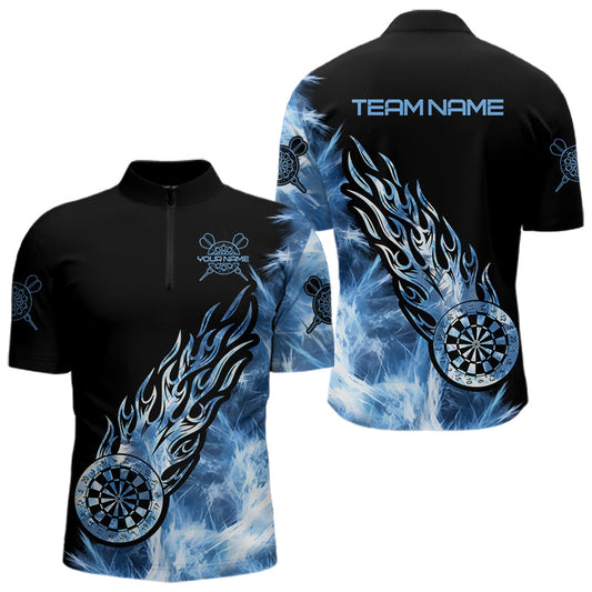 Maxcorners Black And Blue Light Icy Men Darts Polo & Quarter Zip Shirt Custom Dart Shirts For Team Dart Jersey