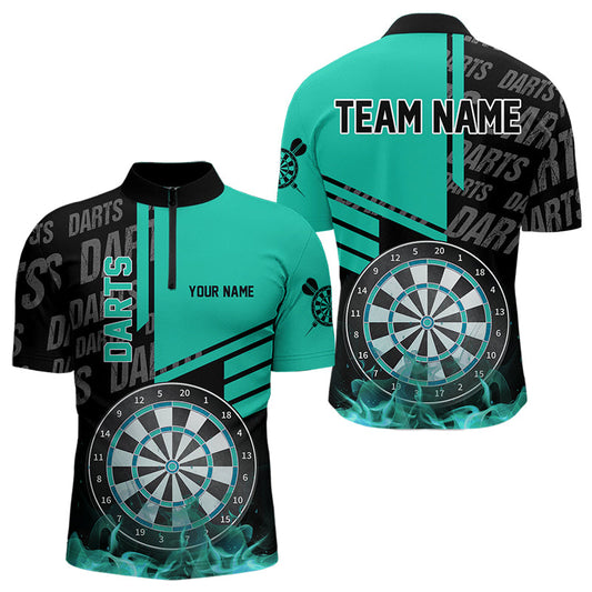 Maxcorners Black And Turquoise Darts Shirts Custom Darts League Team Jerseys Darts Polo & 1/4 Zip